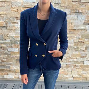 LAVEER Kadette Gold Crest Button Double Breasted Blazer Jacket Navy Blue